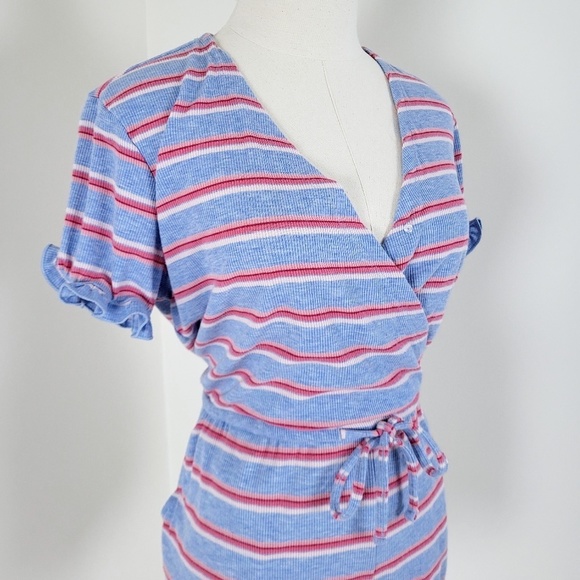 La Vie en Rose romper striped ruffles short rayon short sleeve summer spring - Picture 11 of 14